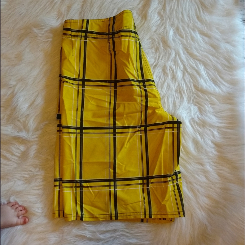 OP Yellow & Navy Plaid Swim Shorts - Picture 3 of 6